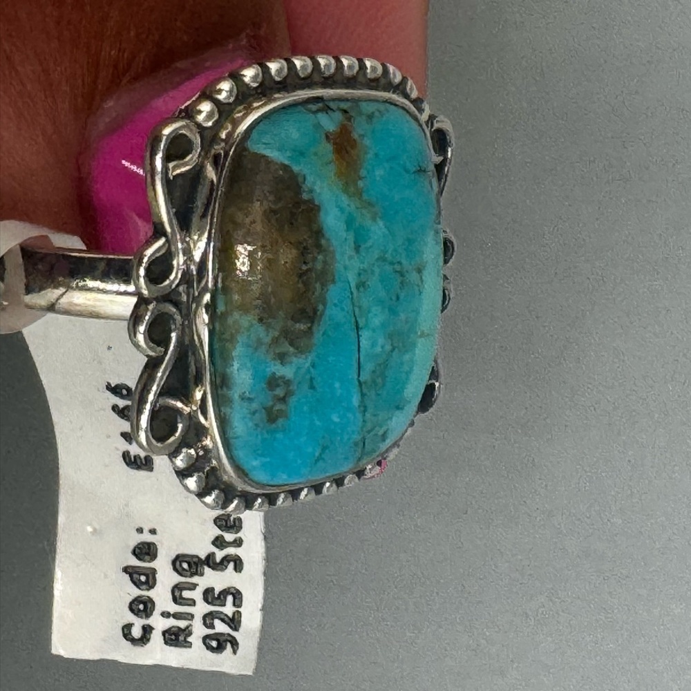 Mojave Turquoise Sterling Silver Ring Sz 9 Statement Boho Southwest - Picture 4 of 7